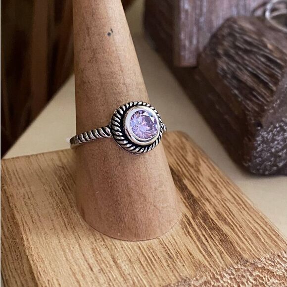 Amethyst CZ Sterling Silver Solitaire Ring - Picture 4 of 4